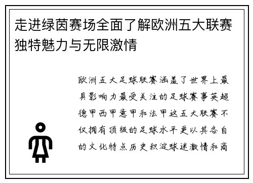 走进绿茵赛场全面了解欧洲五大联赛独特魅力与无限激情