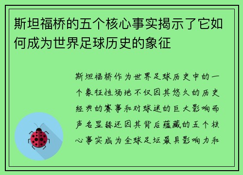 斯坦福桥的五个核心事实揭示了它如何成为世界足球历史的象征 斯坦福桥的五个核心事实揭示了它如何成为世界足球历史的象征